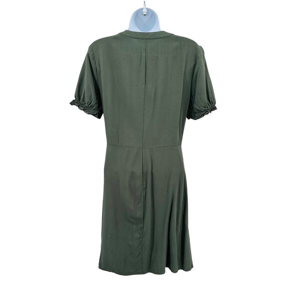 Dip Shirt Dress XS Green Knee Length Short Sleeve V-Neck Elastic Cuff Button Up - Picture 5 of 7